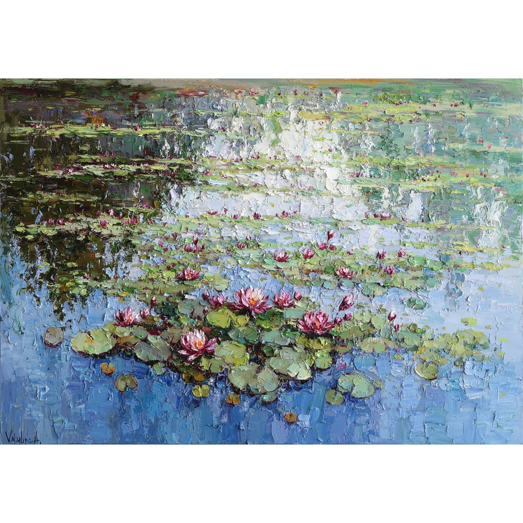 Pink Water Lilies - Original Impasto Oil Painting | Textured Floral ...