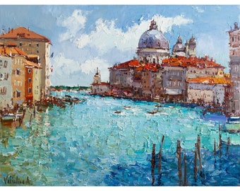 Grand Canal, Venice - Original Oil Landscape Painting, Impasto Wall Art, Italy Cityscape, Textured on Canvas by Valiulina