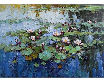 クロード・モネの絵画 オリジナル睡蓮の池のアート ピンクの蓮の花の