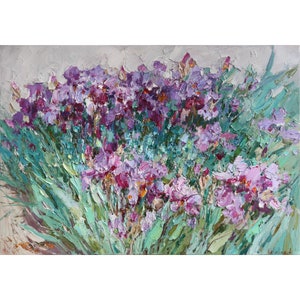 Irises - Original oil Impasto painting Floral painting Textured interior art on canvas by Anastasiya Valiulina