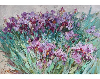 Irises - Original oil Impasto painting Floral painting Textured interior art on canvas by Anastasiya Valiulina