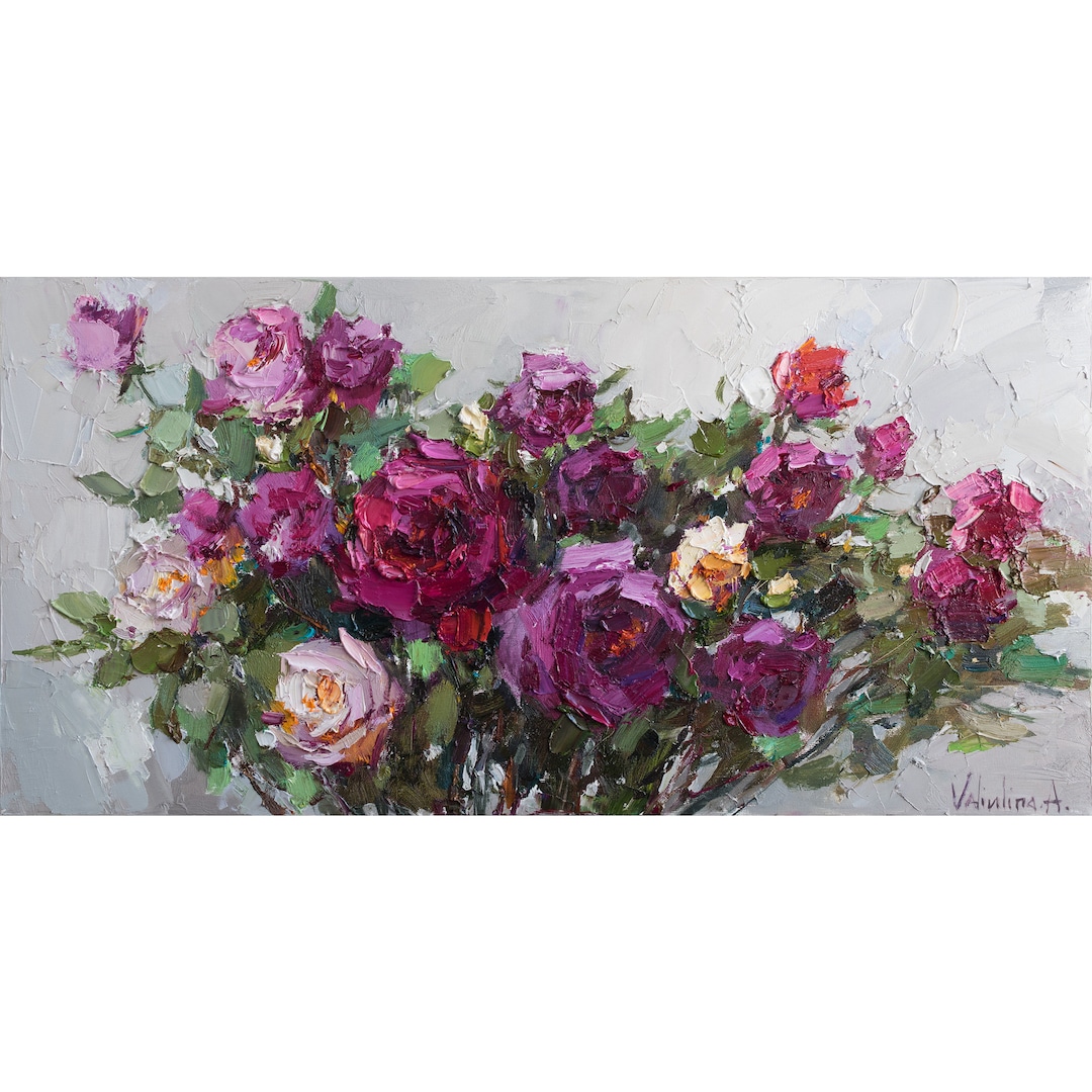 Original Roses Oil Painting | Impasto Floral Art on Canvas - Etsy