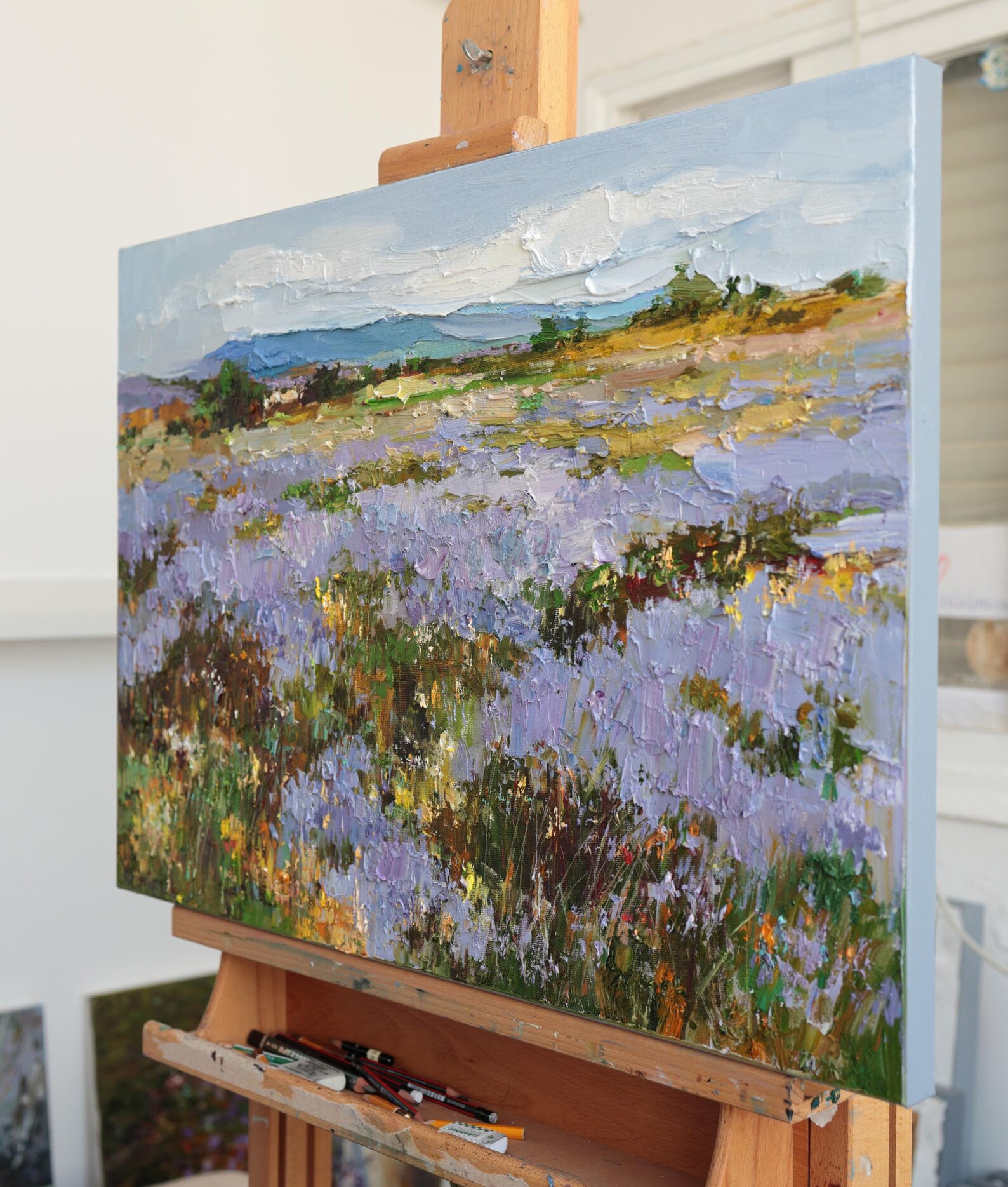 Lavender Field Landscape Painting Original Oil Impasto Lavender Flowers ...
