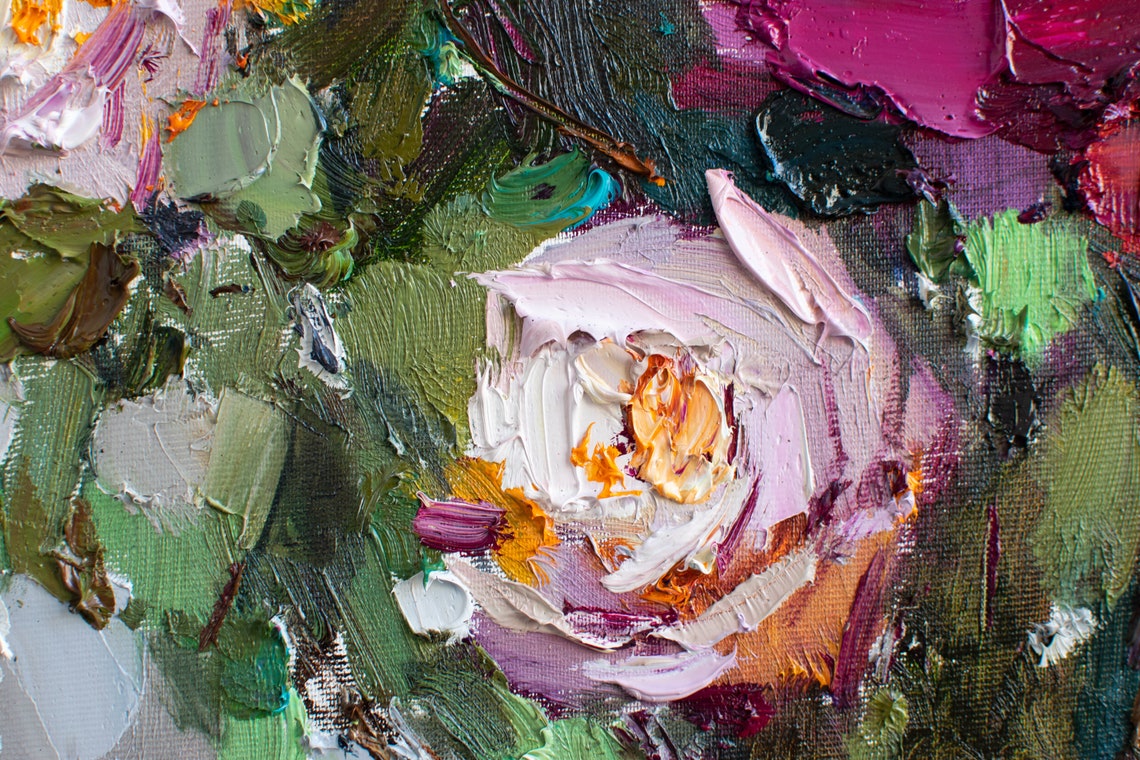 Roses Painting Original Oil Painting Impasto Painting Pink - Etsy