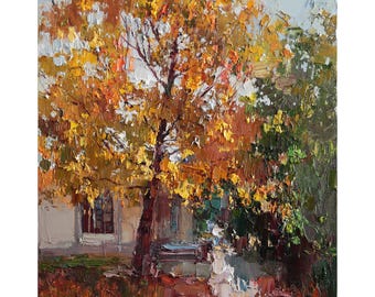 Autumn tree - Landscape painting Original Oil Impasto Autumn tree painting on canvas by Anastasiya Valiulina