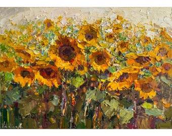 Girasoli - pittura a olio floreale Pittura ad impasto originale pittura di fiori Arte d'interni su tela di Anastasiya Valiulina