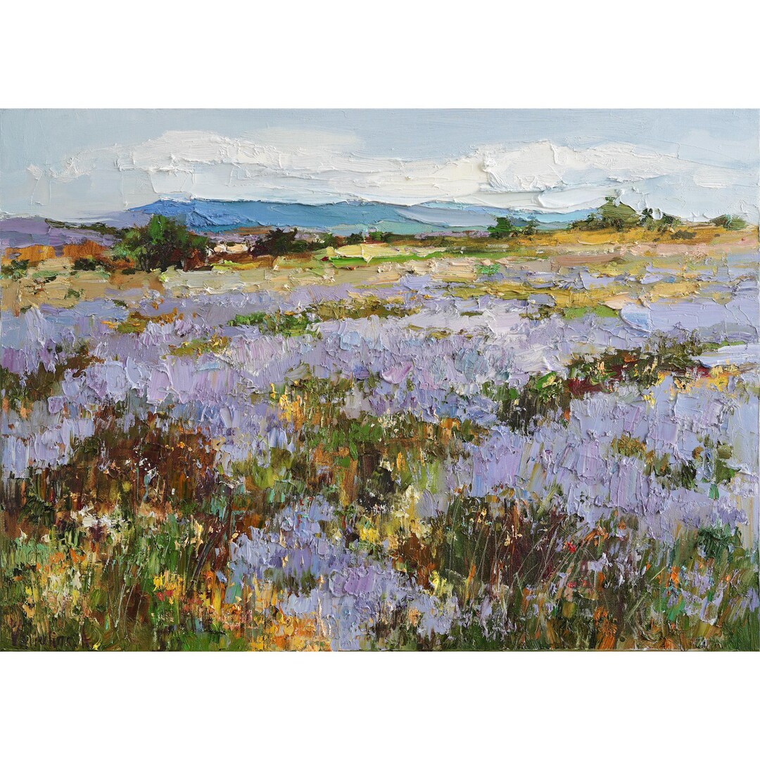 Lavender Field Landscape Painting Original Oil Impasto Lavender Flowers ...