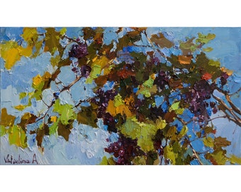 Herfstdruiven - Olieverfschilderij Getextureerde interieurkunst op canvas van Anastasiya Valiulina