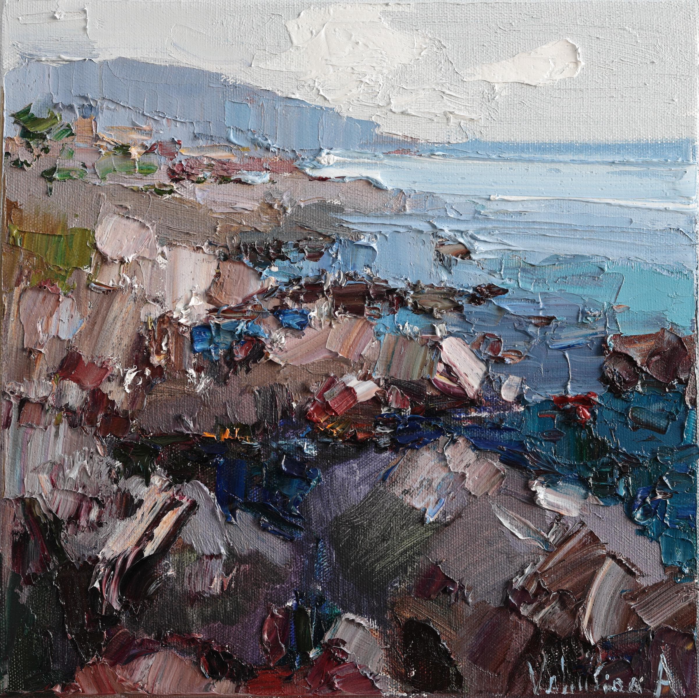 Rocky Seashore - Original Oil Seascape Impasto Painting, Rocky Coast Impressionist Art, Sea Canvas Art, Home Decor Wall Hanging by Valiulina
