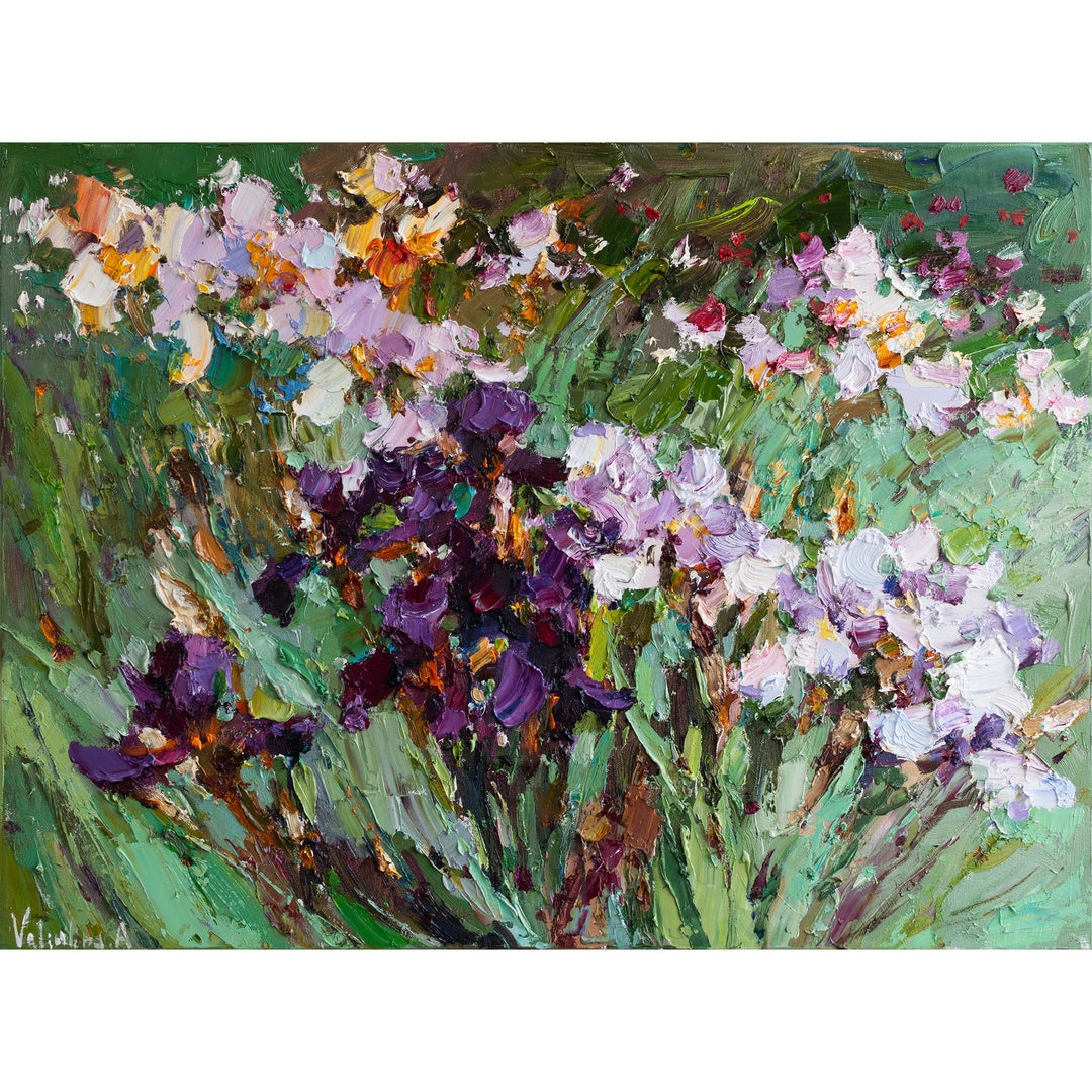 Impressionist Iris Oil Painting – Hand-painted Floral Impasto Art - Etsy