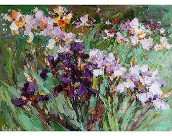 Impressionist Iris Oil Painting – Hand-Painted Floral Impasto Art