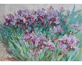 Irises - Original oil Impasto painting Floral painting Textured interior art on canvas by Anastasiya Valiulina