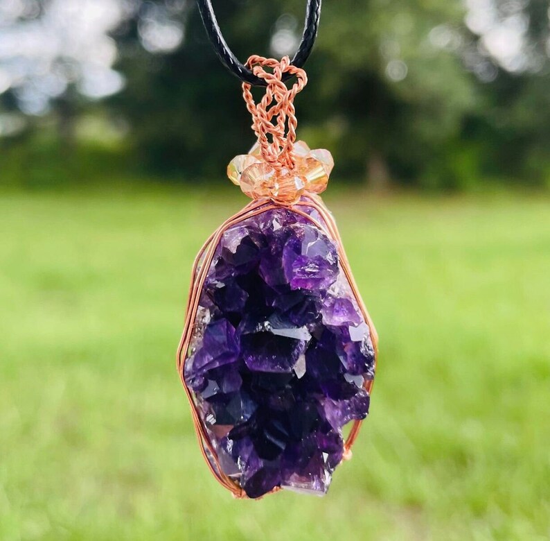 Large Amethyst Pendant Necklace Raw Amethyst Necklace Natural Amethyst