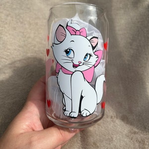 Glass coffee mug with straw Iced Coffee Iced Coffee Beer Can Glass Disney Aristocat inspired