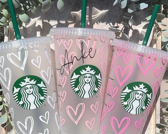 Starbucks Becher handgemalte | personalisiert mit Namen | Wunschtest | 24 oz. | Cold Cup | Heart
