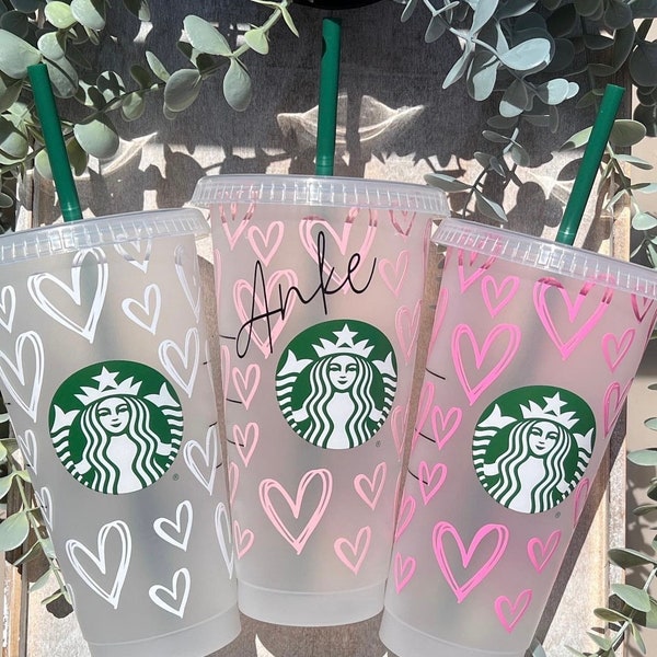 Starbucks Becher handgemalte | personalisiert mit Namen | Wunschtest | 24 oz. | Cold Cup | Heart