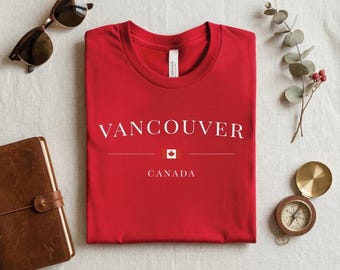 Vancouver Canada T-Shirt | Minimalist Flag Graphic Top | Travel Souvenir Tee