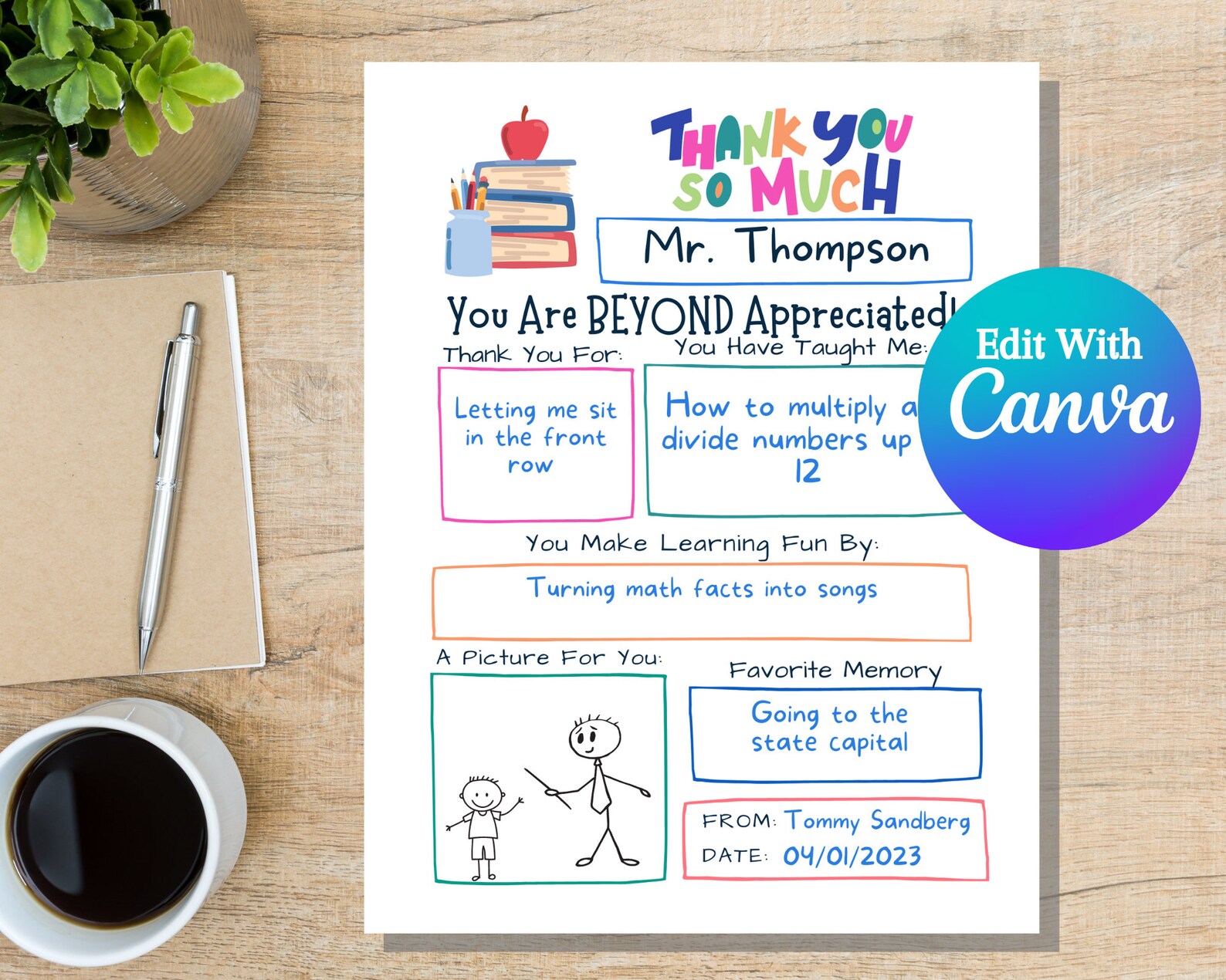 Teacher Appreciation Week, All About My Teacher Fill in Blank Printable ...