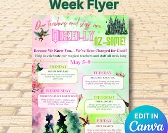 Flyer Magische Teacher Appreciation Week | Groene en roze magische heks