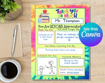 Teacher Appreciation Week, All About My Teacher Fill in Blank Printable Teacher Gift, Teacher Thank You Gift, Canva Template