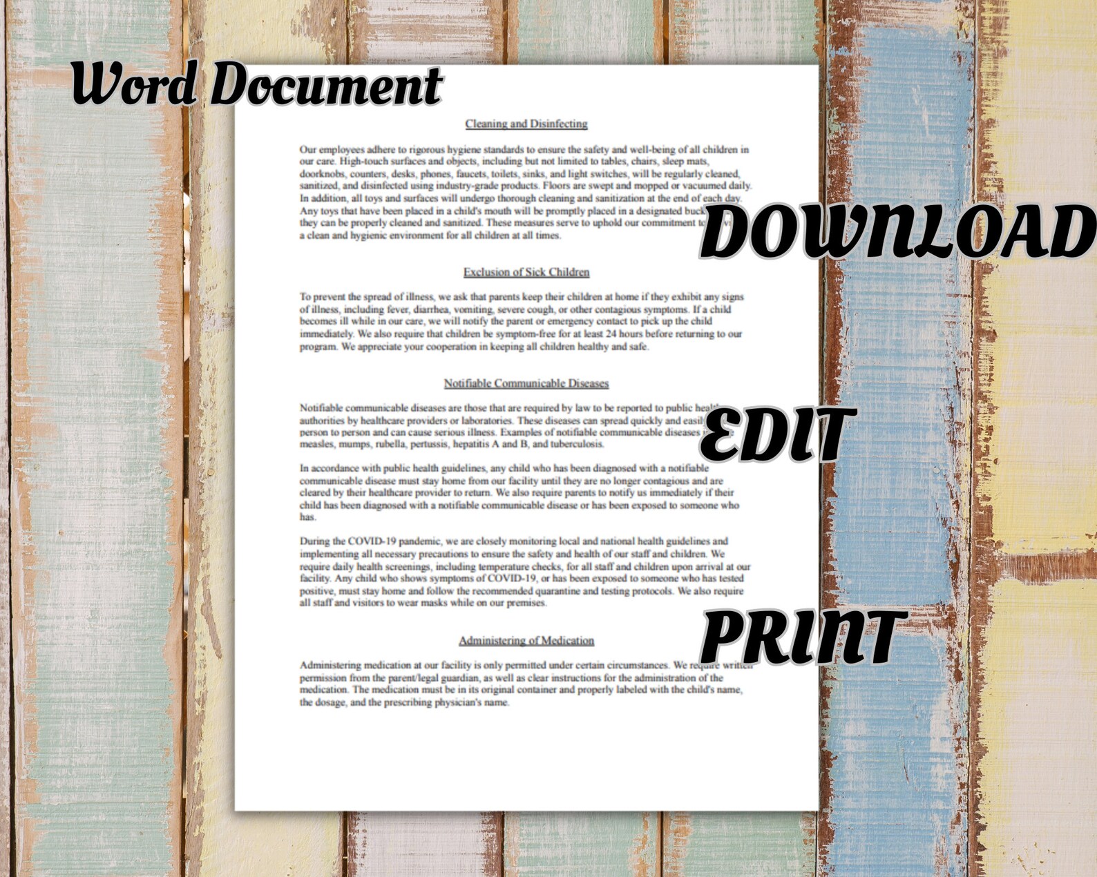 Daycare Parent Handbook Editable Childcare Center Policies and ...