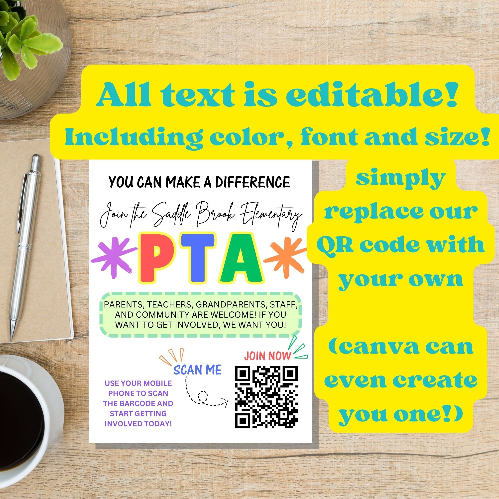 Colorful Join the PTO Flyer | PTA Information | PTA Flyer | Editable ...