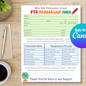 Editable PTO Membership Form | PTO Forms | PTA Printable