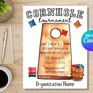 Cornhole Tournament Flyer | Cornhole Invitation