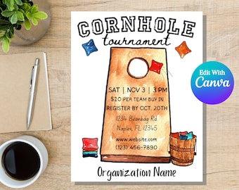 Cornhole Tournament Flyer | Cornhole Invitation