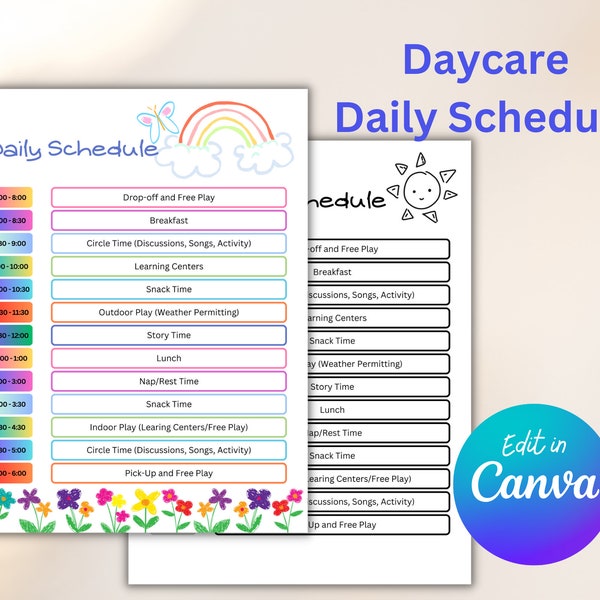 Daycare Daily Schedule Customizable Template | Daycare Forms | Daycare Printable