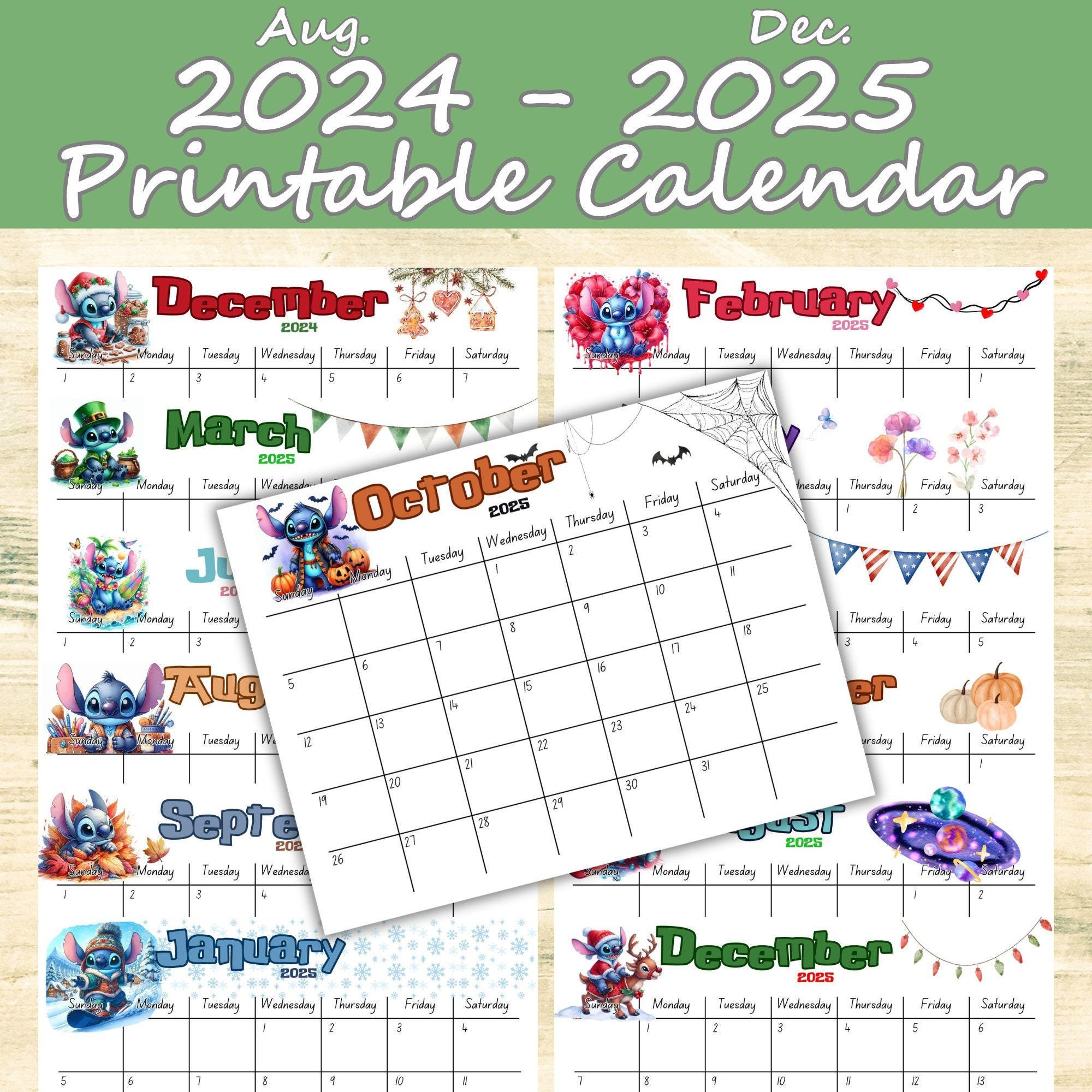 Stitch 2024-2025 Calendar Printable Calendar Editable Calendar - Etsy
