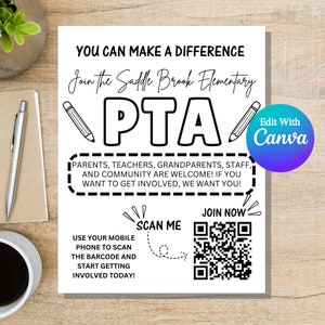 Join the PTO Flyer Black and White | PTA Information | PTA Flyer | Editable Printable Informational Form| School Fundraiser Volunteer