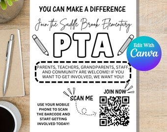 Join the PTO Flyer Black and White | PTA Information | PTA Flyer | Editable Printable Informational Form| School Fundraiser Volunteer