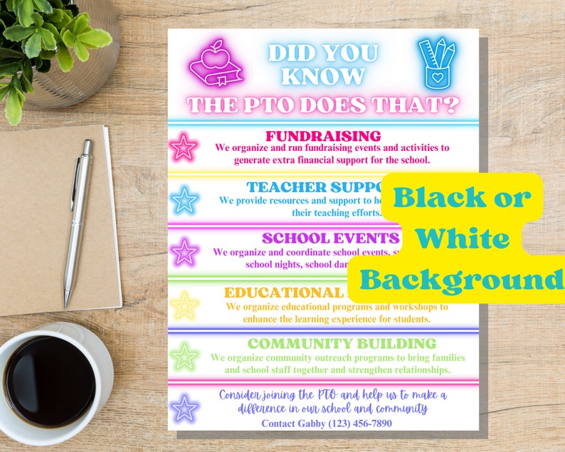 Neon PTO Flyer | PTA Information | Editable Printable Informational ...