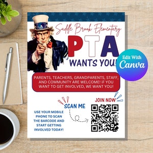 Patriotic Join the PTO Flyer | PTA Information | PTA Flyer | Editable Printable Informational Form| School Fundraiser Volunteer