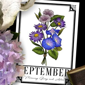 September Birth Month flower print, digital download, print at home, bouquet, florals, anniversary, gift idea, sentimental, memory, birthday