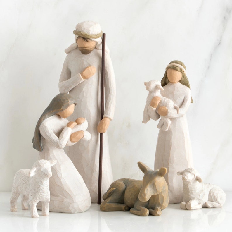 Willow Tree Holy Family Nativity Figurines With Cypress Trees Set of 8
