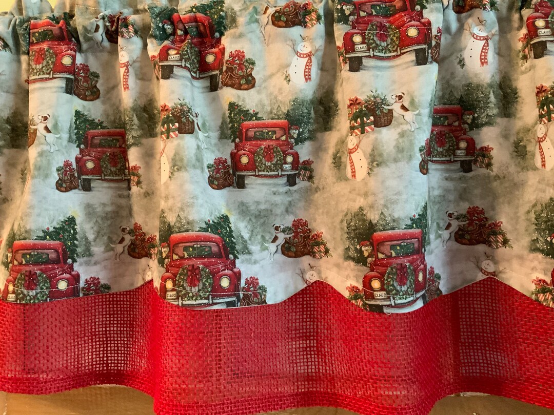 Red Trucks Christmas Trees Scalloped Valance Etsy