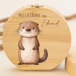 Caja de dientes personalizada con motivo de nutria | Caja de recuerdos de madera para dientes de leche | Regalo para bautismo y nacimiento, dientes de leche, hada de los dientes