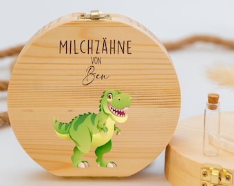 Personalized tooth box T-Rex Dino green, baby gift birth, baptism gift, birthday, tooth box personalized, milk teeth, tooth fairy