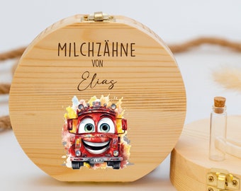 Personalized tooth box fire brigade, baby gift birth, baptism gift, birthday, tooth box personalized, milk teeth, tooth fairy