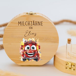 Personalized tooth box fire brigade, baby gift birth, baptism gift, birthday, tooth box personalized, milk teeth, tooth fairy