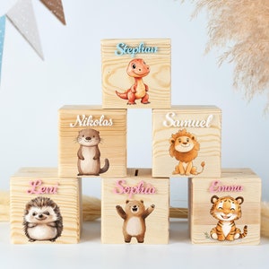 Hucha de madera personalizada con motivos de animales | Hucha para niños con león, nutria, tigre, erizo, dinosaurio, oso | Regalo para bautismo y nacimiento.