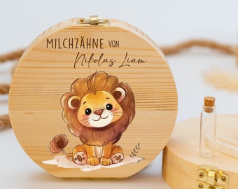 Personalized tooth box lion, baby gift birth, christening gift, birthday, personalized tooth box, baby tooth box, milk teeth, tooth fairy