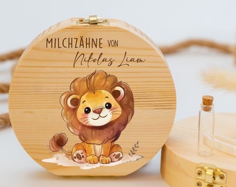 Personalisierte Zahndose Löwe, Babygeschenk Geburt, Taufgeschenk, Geburtstag, Zahndose personalisiert, Zahndose Baby, Milchzähne, Zahnfee