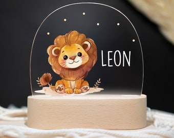 Lámpara de noche personalizada león, regalo de nacimiento de bebé, regalo de bautismo, cumpleaños, luz de noche personalizada, luz de noche bebé, luz de noche