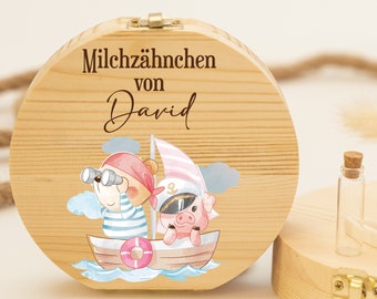 Personalisierte Zahndose Pirat, Babygeschenk Geburt, Taufgeschenk, Geburtstag, Zahndose personalisiert, Zahndose Baby, Milchzähne, Zahnfee