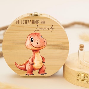 Caja de dientes personalizada con motivo de dinosaurio | Caja de recuerdos de madera para dientes de leche | Regalo para bautismo y nacimiento, dientes de leche, hada de los dientes