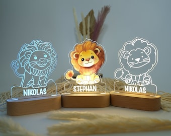 Gepersonaliseerde nachtlamp leeuw met naam, babycadeau geboorte, doopcadeau, verjaardag, nachtlampje gepersonaliseerd, kinderkamer