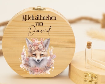 Personalisierte Zahndose Fuchs, Babygeschenk Geburt, Taufgeschenk, Geburtstag, Zahndose personalisiert, Zahndose Baby, Milchzähne, Zahnfee